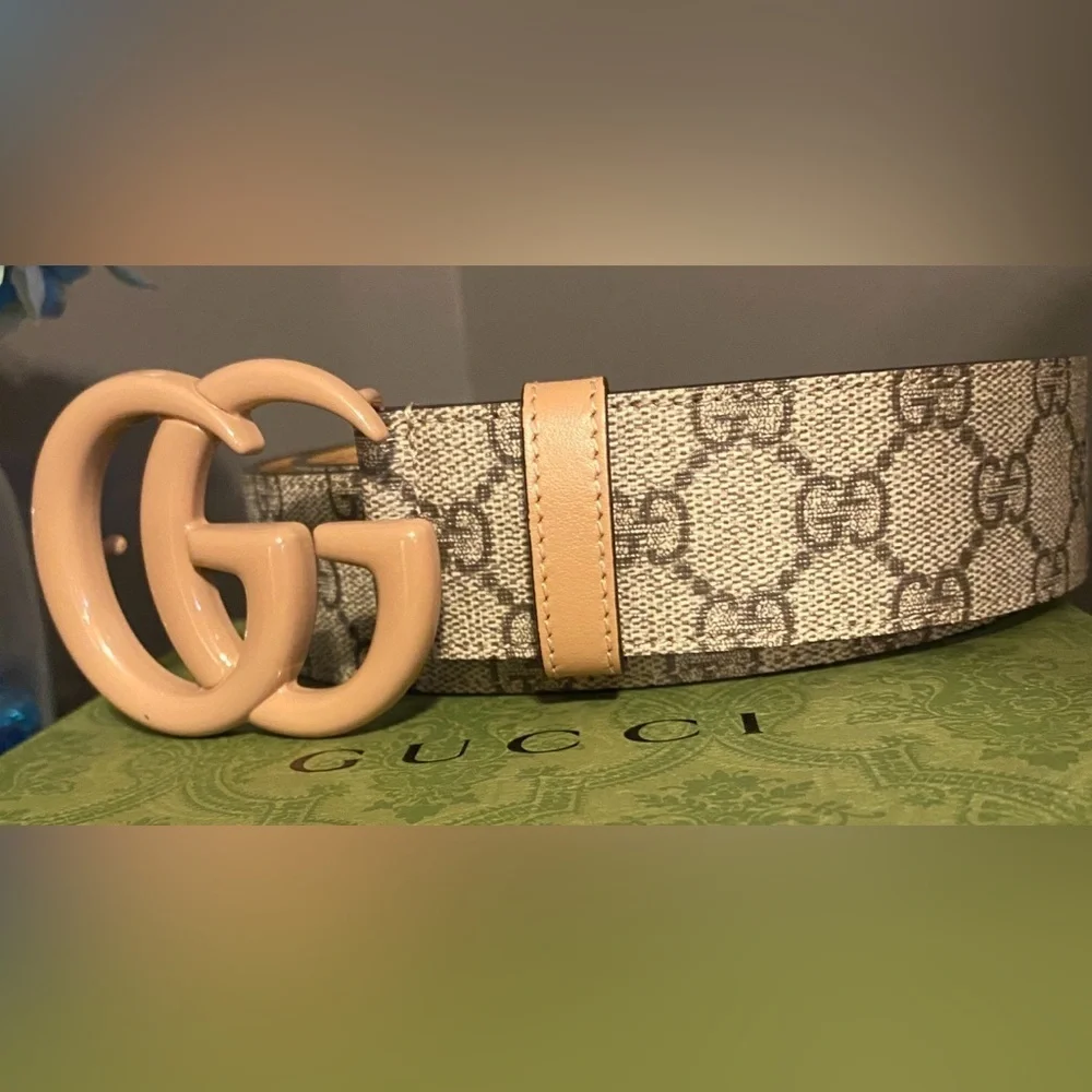 GUCCI Marmont Beige/Tan with “GG” Monogram Belt, Authentic, NIB